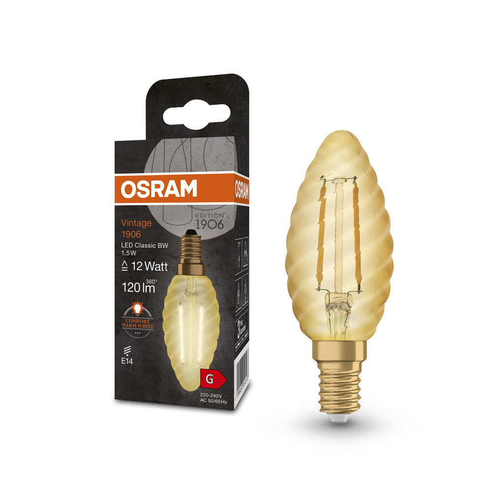Lampe LED OSRAM VINTAGE 1906® LED CLASSIC B 1,5 W 824 Gold E14 BW-Form, 120 lm, 2400 K, lumière chaude et confortable