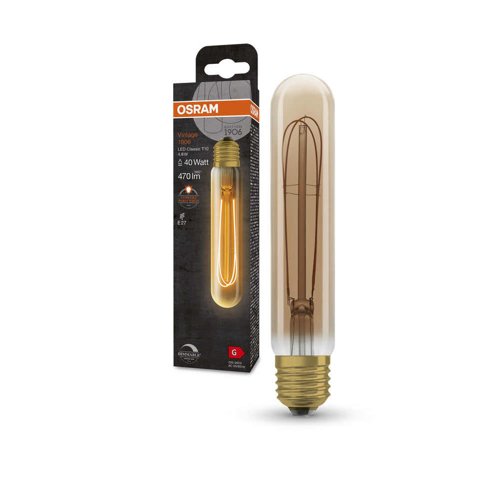 OSRAM Ampoules LED à intensité variable, édition vintage, remplacement de 40 watts, E27, tubulaires, 2200 Kelvin, lumière chaude de confort, verre transparent, pack simple, E27