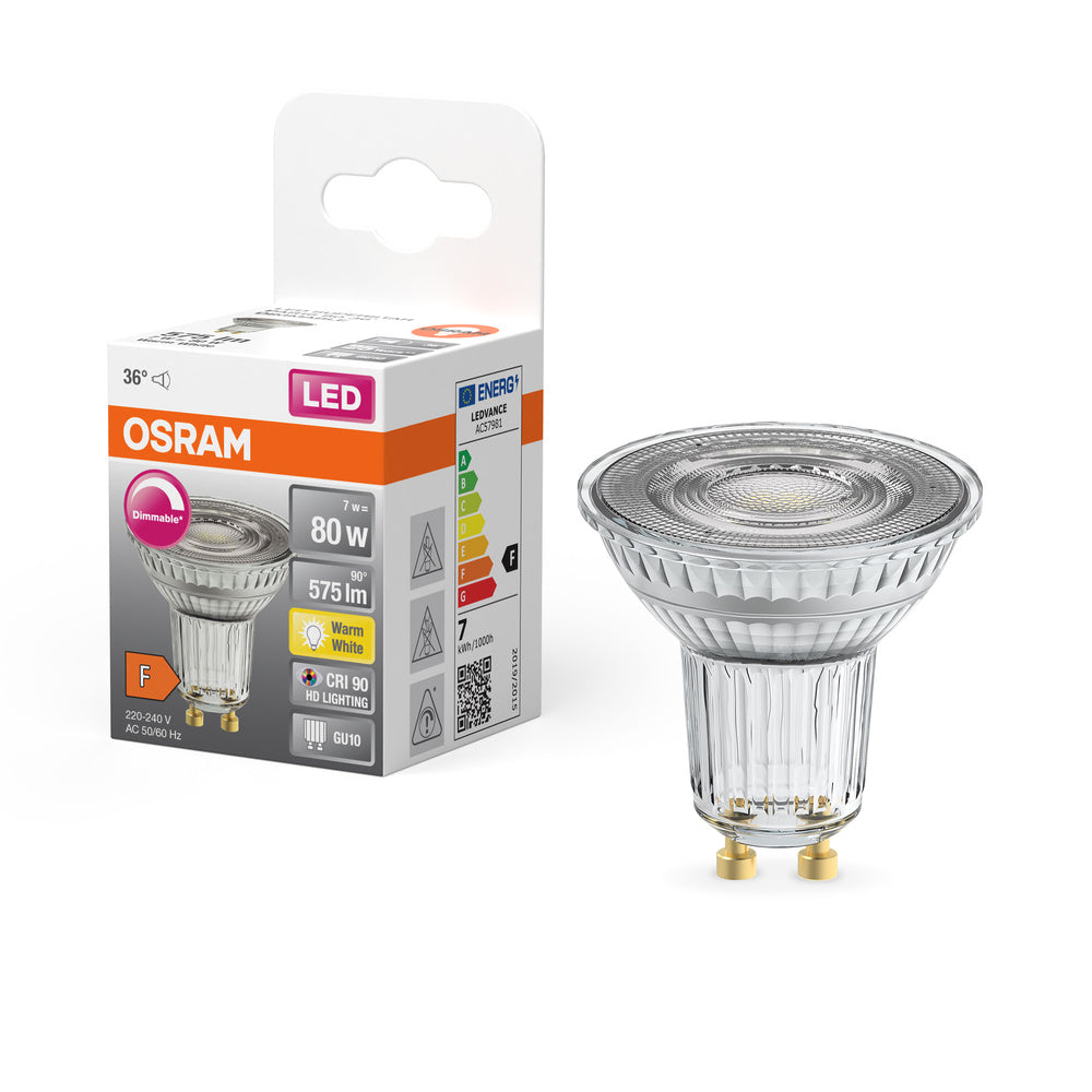 Lampe LED OSRAM SUPERSTAR PAR16 7W 927 GU10, 575 lm, 2700 K, blanc chaud