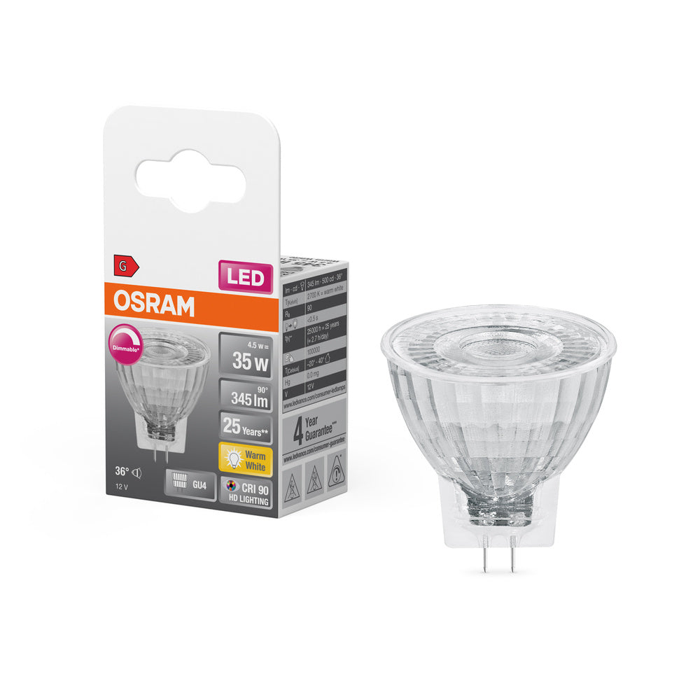 Lampe LED OSRAM SUPERSTAR MR11 12 V 4,5 W 927 GU4, 345 lm, 2700 K, blanc chaud