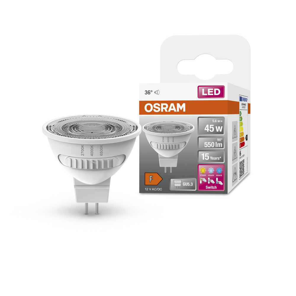 OSRAM LED SPOT MR16 45 avec trois couleurs de lumière, 5,6W, 550lm GU5.3
