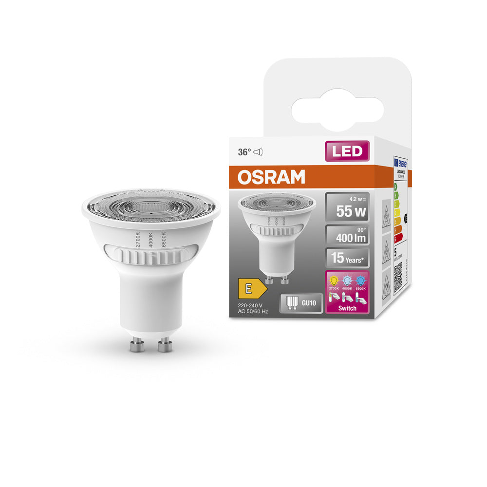 OSRAM LED SPOT PAR16 55 mit drei Lichtfarben, 4,2W, 400lm GU10