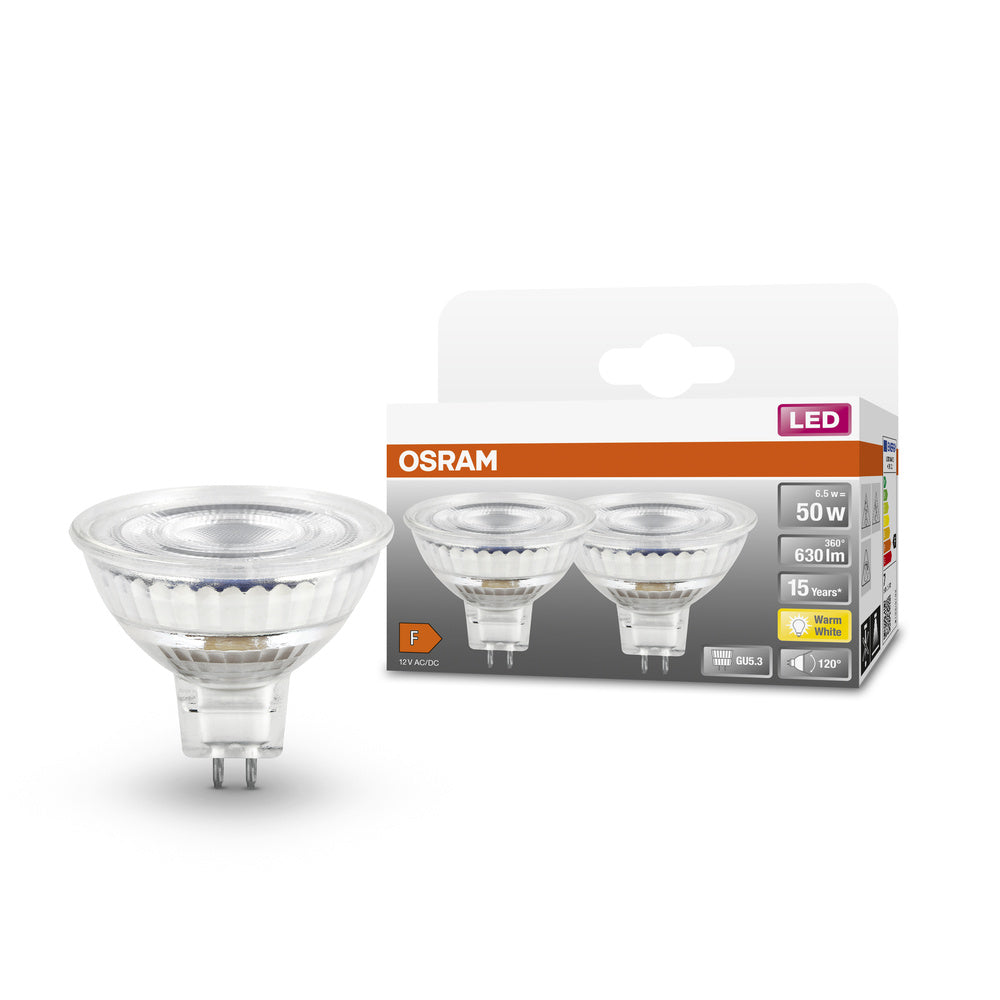 OSRAM SPOT MR16 GL 50 ampoule à réflecteur LED, 6,5W, 630lm, pack de 2 GU5.3
