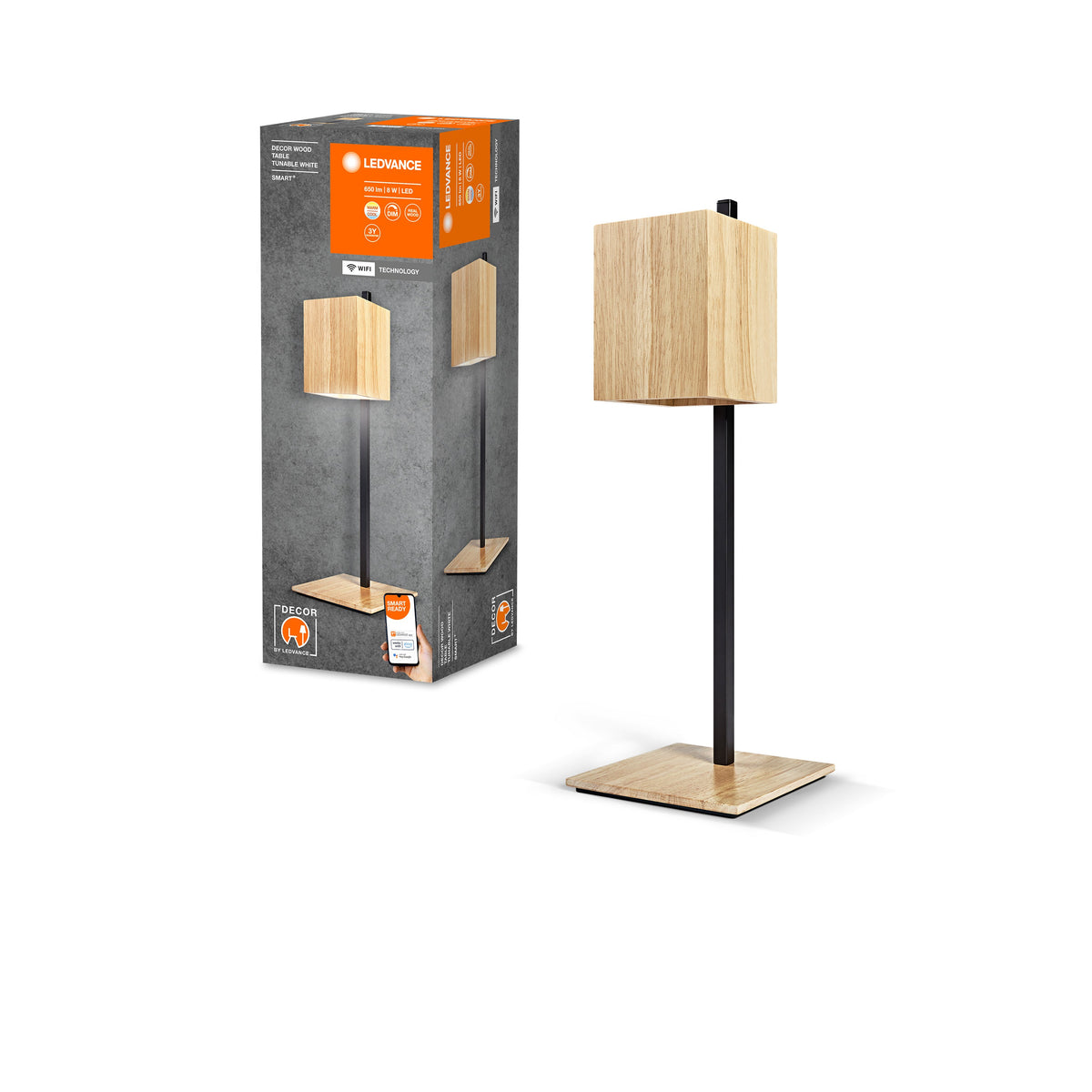 LEDVANCE SMART+ WiFi lampe de table DECOR, 8W, 650lm, bois