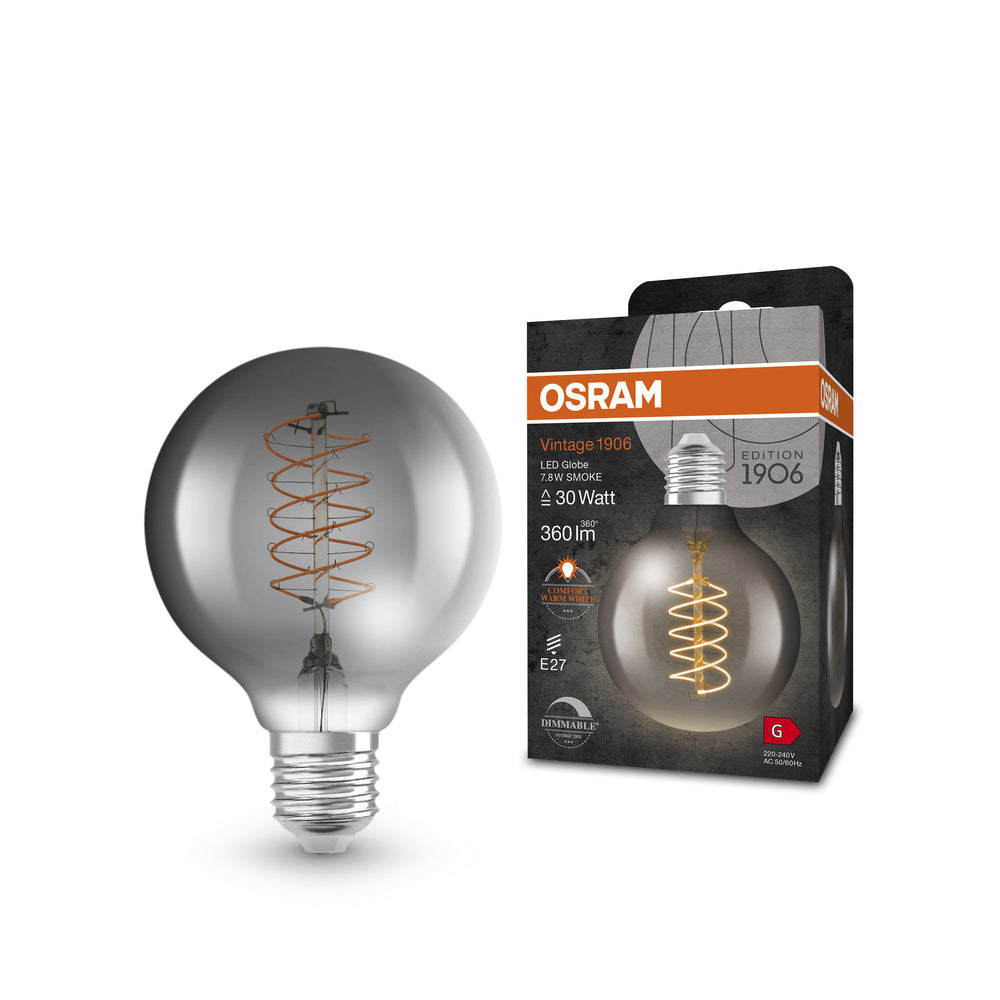 OSRAM Dimmbare LED-Lampen, Vintage-Edition, 30 Watts Ersatz, E27, G80, 1800 Kelvin, Warm Comfort Light, Klares Glas, single Pack