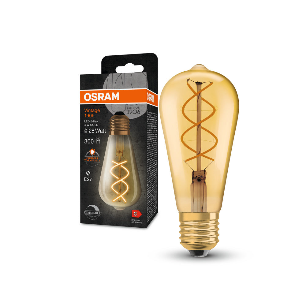 Ampoules LED à intensité variable OSRAM, édition Vintage, remplacement de 28 watts, E27, ST64-shape, 2000 Kelvin, Comfort warm white, verre clair, single pack