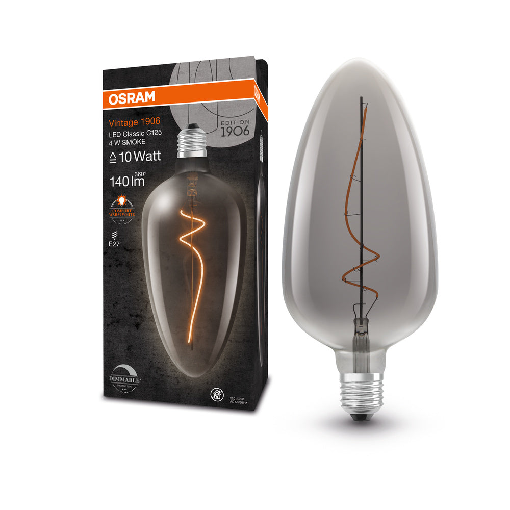 OSRAM Ampoules LED à intensité variable, édition vintage, remplacement de 15 watts, E27, C-shape, 1800 Kelvin, Comfort warm white, verre clair, single pack