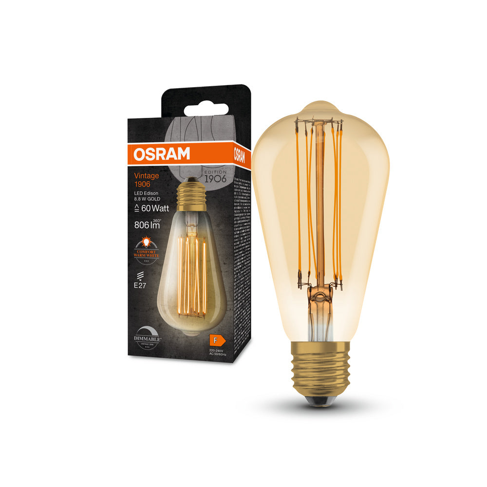 OSRAM Ampoules LED à intensité variable, édition Vintage, remplacement de 60 watts, E27, ST64-shape, 2200 Kelvin, Warm Comfort Light, verre clair, single Pack