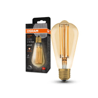 OSRAM Dimmbare LED-Lampen, Vintage-Edition, 40 Watts Ersatz, E27, ST64-shape, 2200 Kelvin, Warm Comfort Light, Klares Glas, single Pack