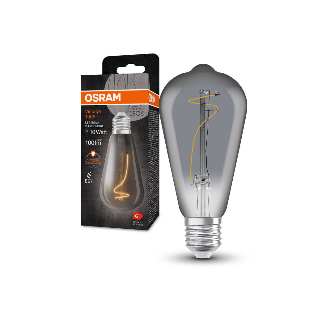 OSRAM LED-Lampen, Vintage-Edition, 10 Watts Ersatz, E27, ST64-shape, 1800 Kelvin, Warm Comfort Light, Klares Glas, single Pack, E27