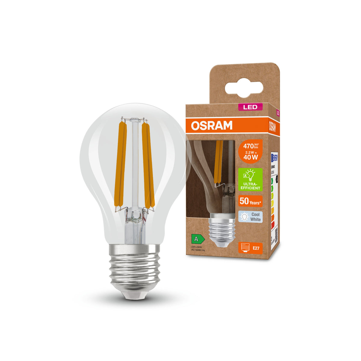 Ampoule LED OSRAM SUPERSTAR+ CLASSIC A FIL 40, 2,2W, 470lm