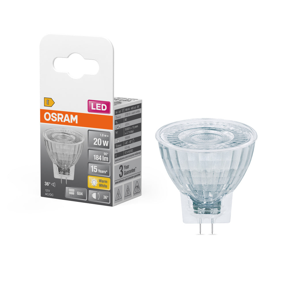 OSRAM LED Reflektor Lampe LED STAR MR11 12 V 1.8W 827 GU4, 184 lm, 2700 K, Warmweiß