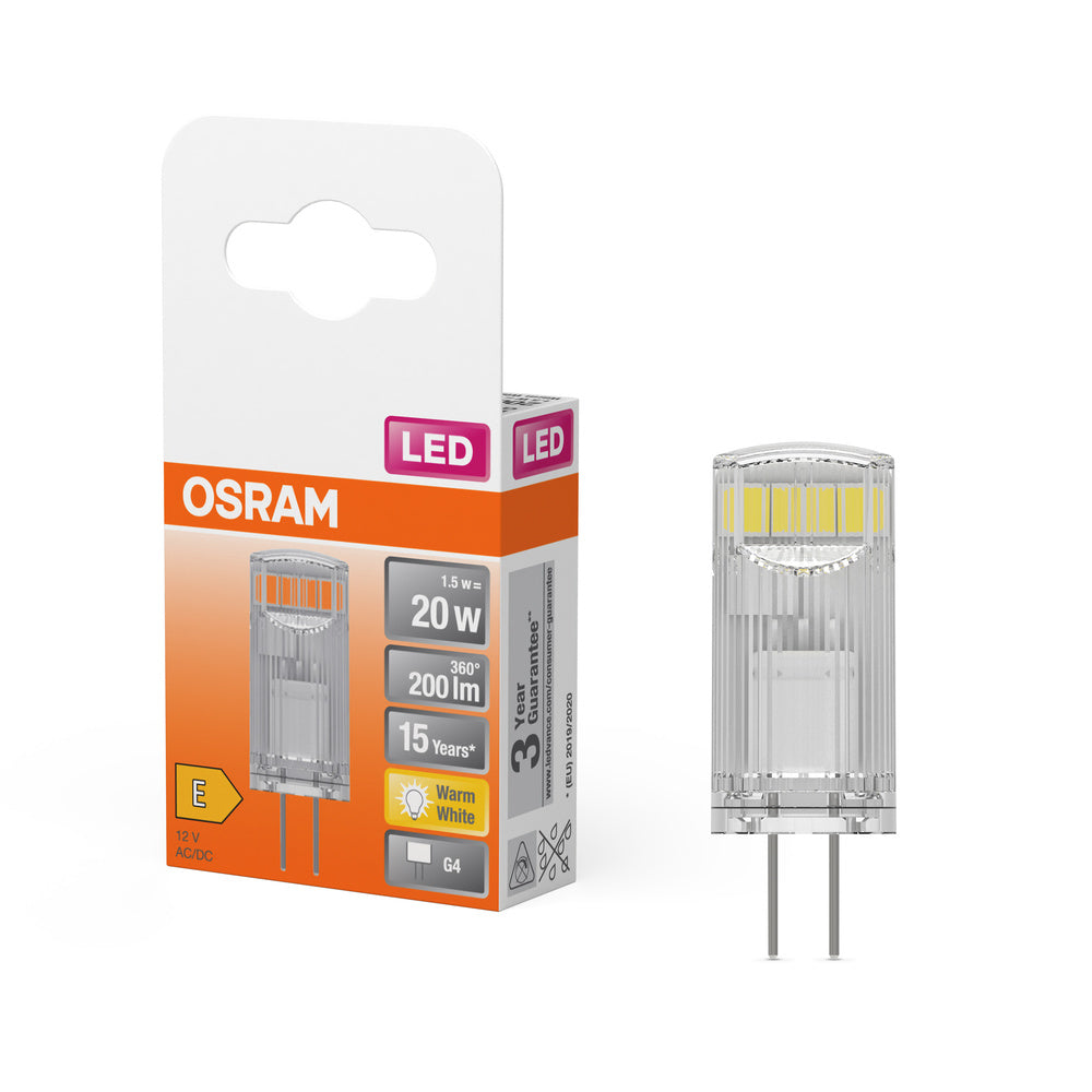 OSRAM LED Stiftsockellampe PIN 12 V 1.5W 827 Clear G4, 200 lm, 2700 K, Warmweiß