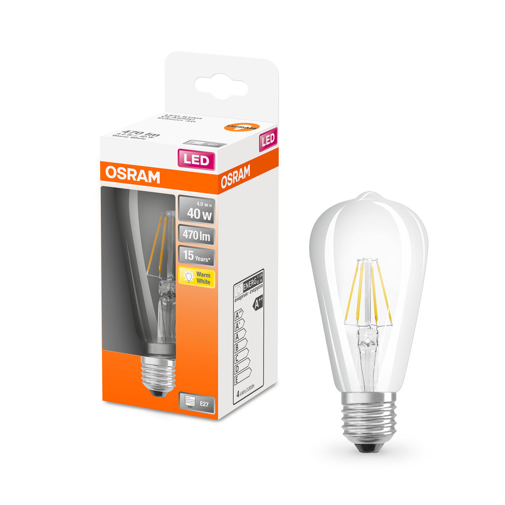 Lampe LED OSRAM LED Retrofit CLASSIC ST 4W 827 Clear E27, 470 lm, 2700 K, blanc chaud