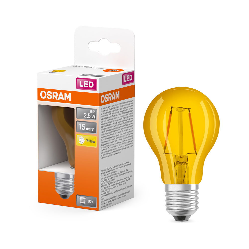 Lampe LED OSRAM LED STAR DÉCOR CLASSIC A 2,5W 622 Jaune E27, 235 lm, 2200 K, Jaune