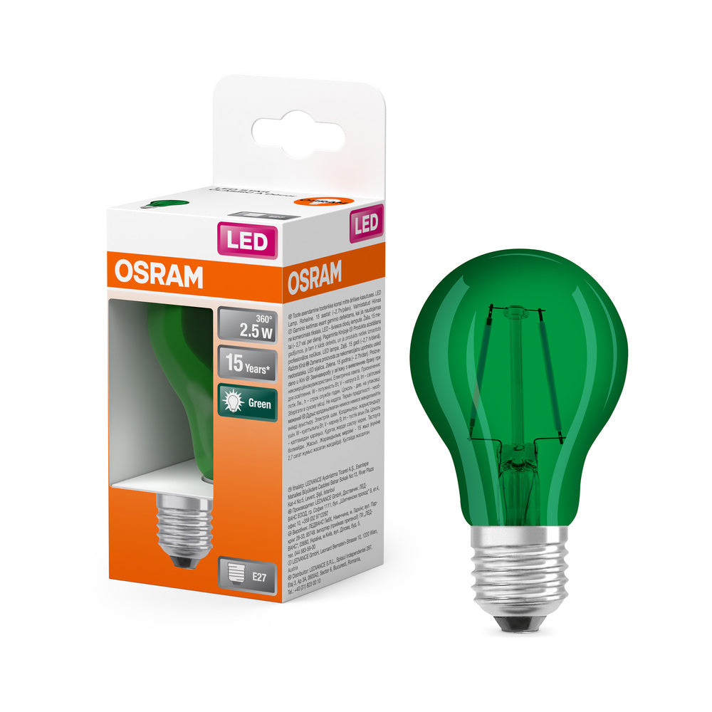 Lampe LED OSRAM LED STAR DÉCOR CLASSIC A 2,5W 175 Vert E27, 45 lm, 7500 K, Vert