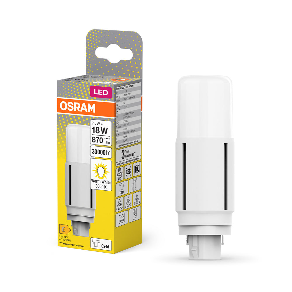 OSRAM DULUX LED-Lampe D18 VT EM, 7,5W, 870lm, 3000K, G24d