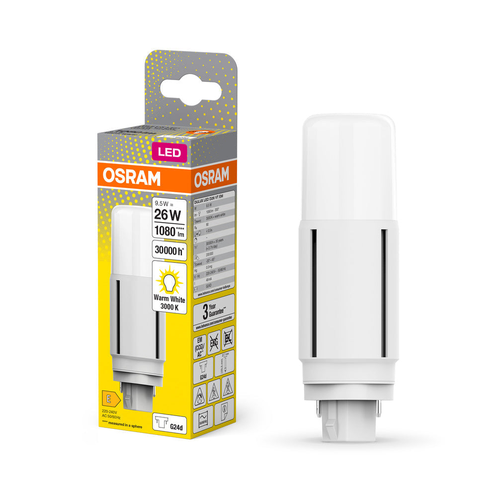 OSRAM DULUX LED-Lampe D26 VT EM, 9,5W, 1080lm, 3000K, G24d