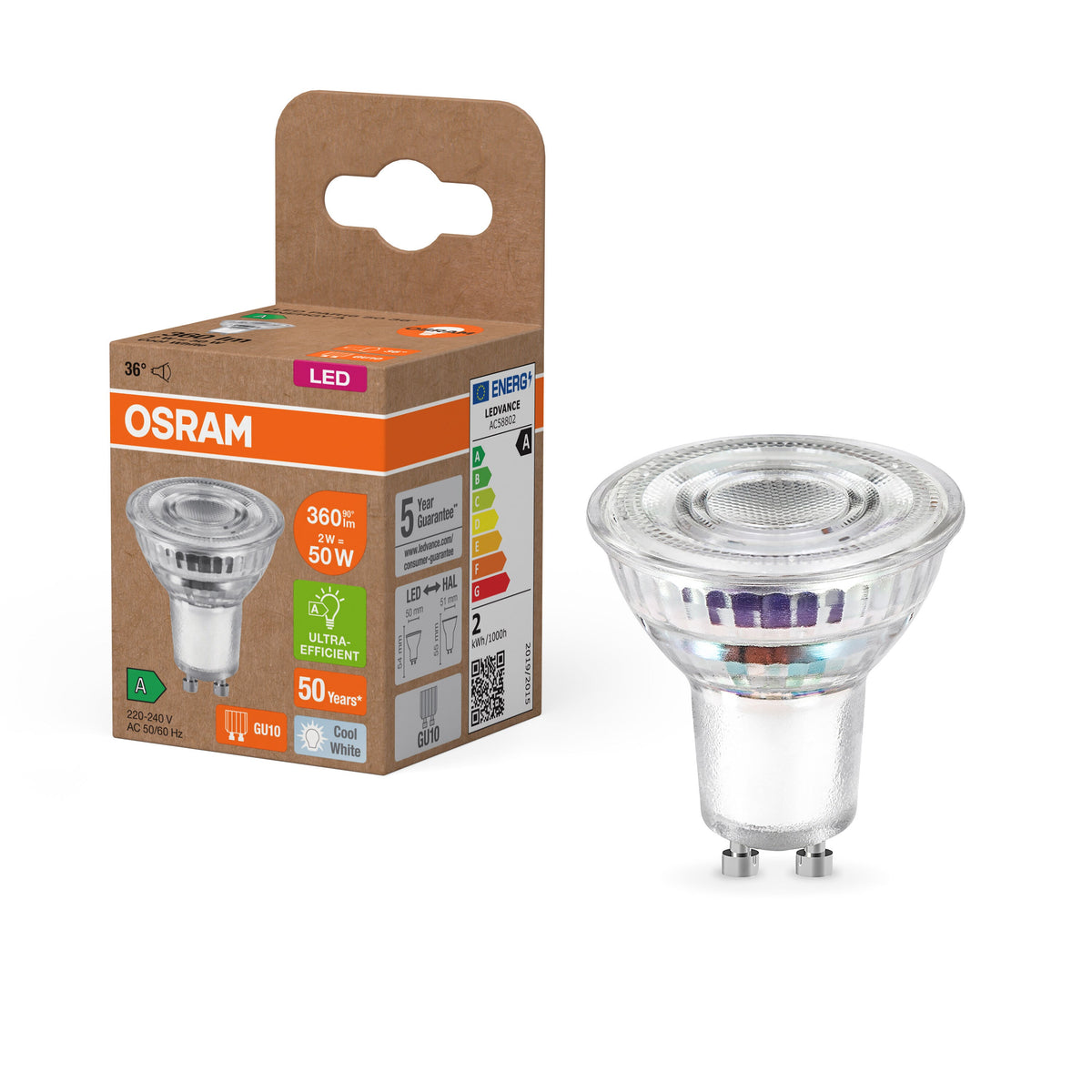 Lampe à réflecteur LED OSRAM de classe énergétique, 2W, 360lm, EEK A