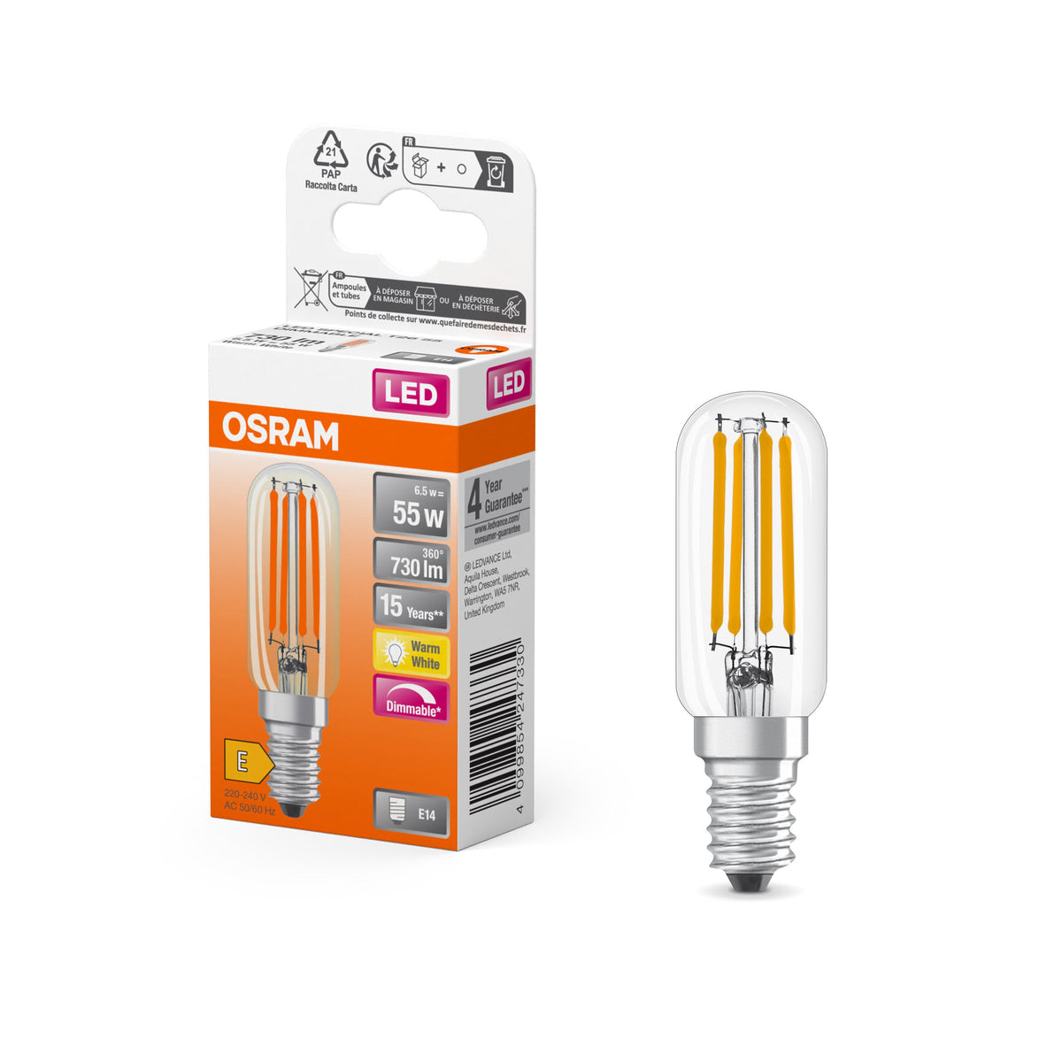 OSRAM LED Lampe spéciale claire, 6,5W, 730lm, E14