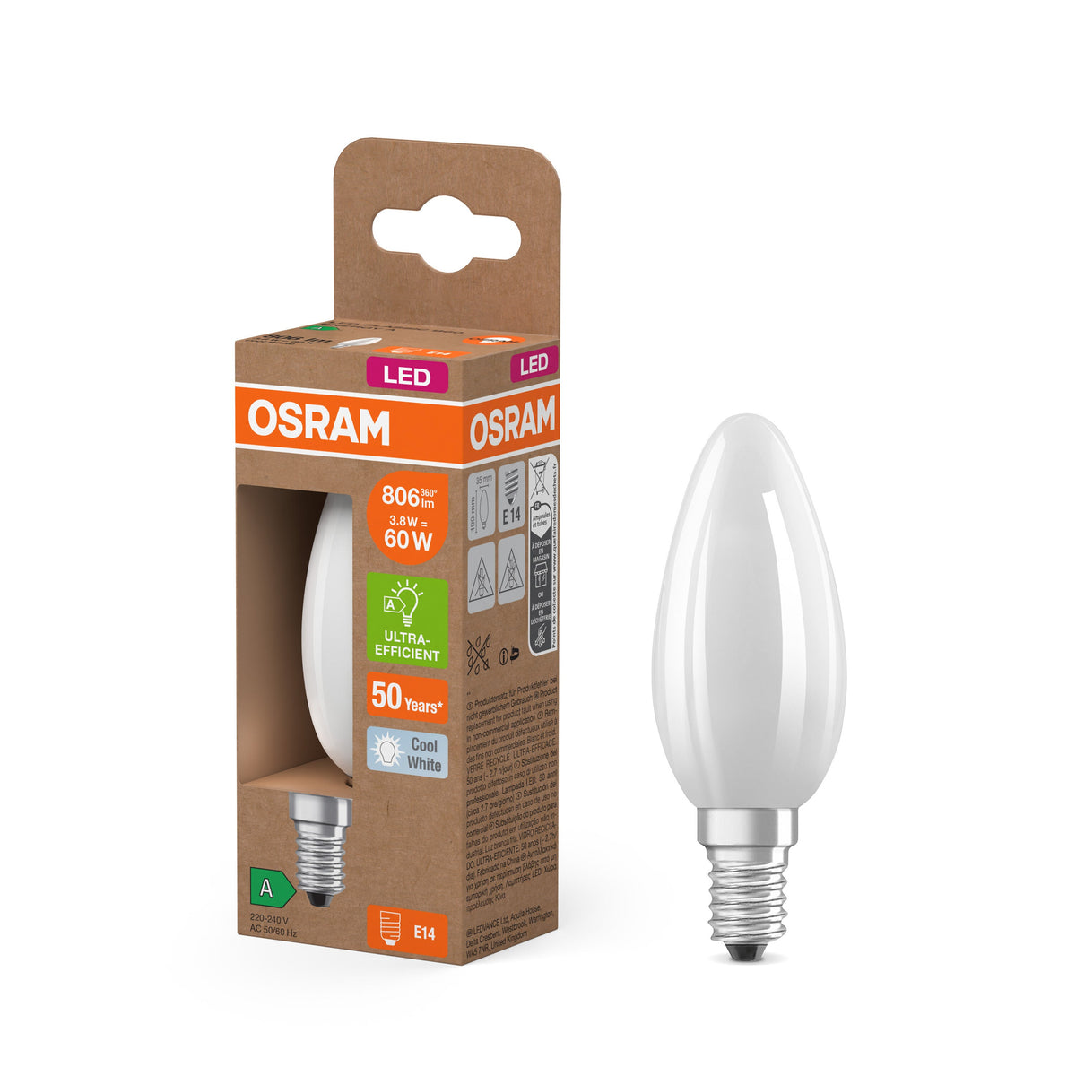 OSRAM Energy Class LED-Lampe, 3.8W, Frosted, EEK A, E14