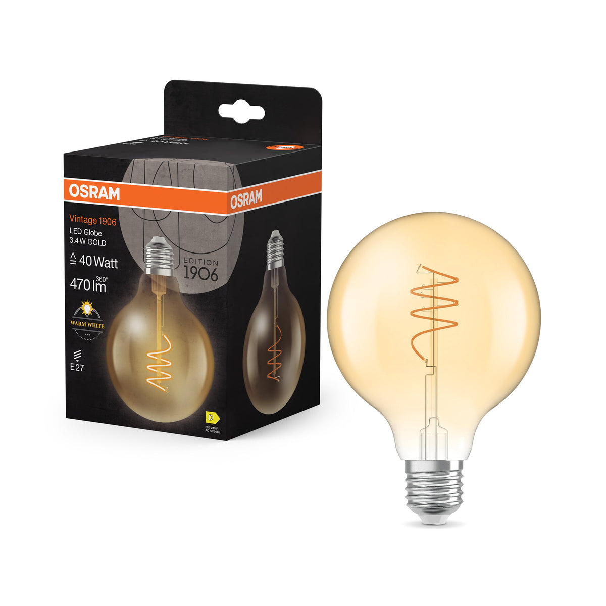 Lampe LED OSRAM Vintage 1906 Globe or, 3,4W, 470lm, E27