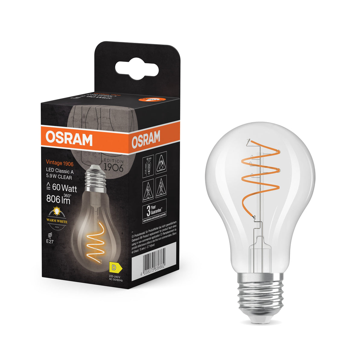 OSRAM Vintage 1906 Classic LED-Lampe Klar, 5.9W, 806lm, E27