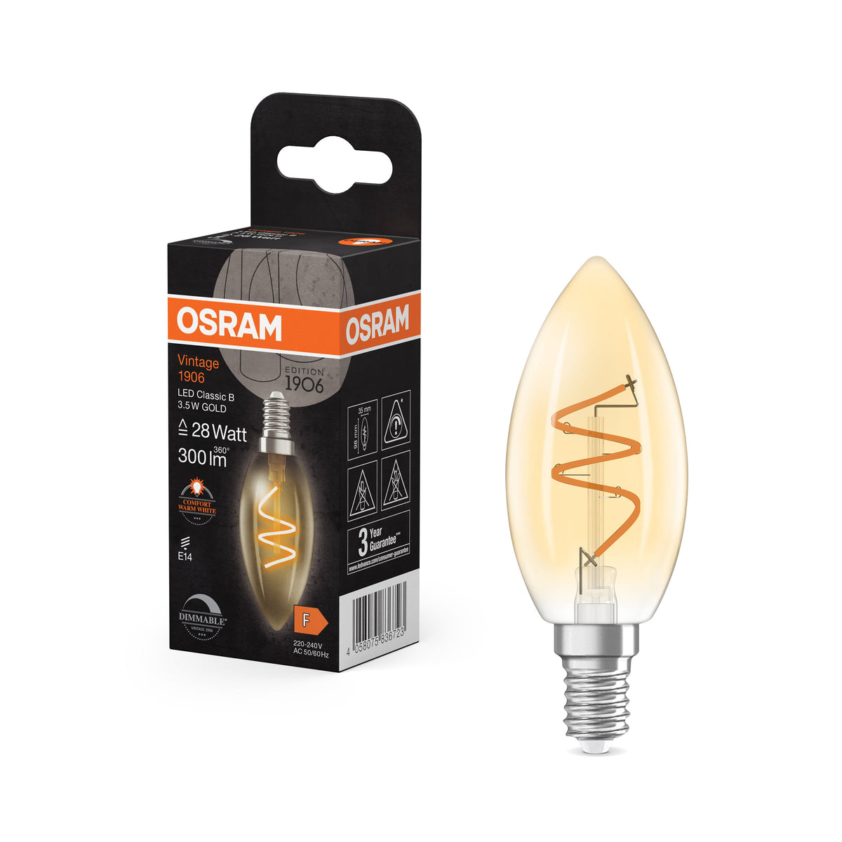 OSRAM Vintage 1906 Lampe LED classique or, 3,5W, 300lm, E14