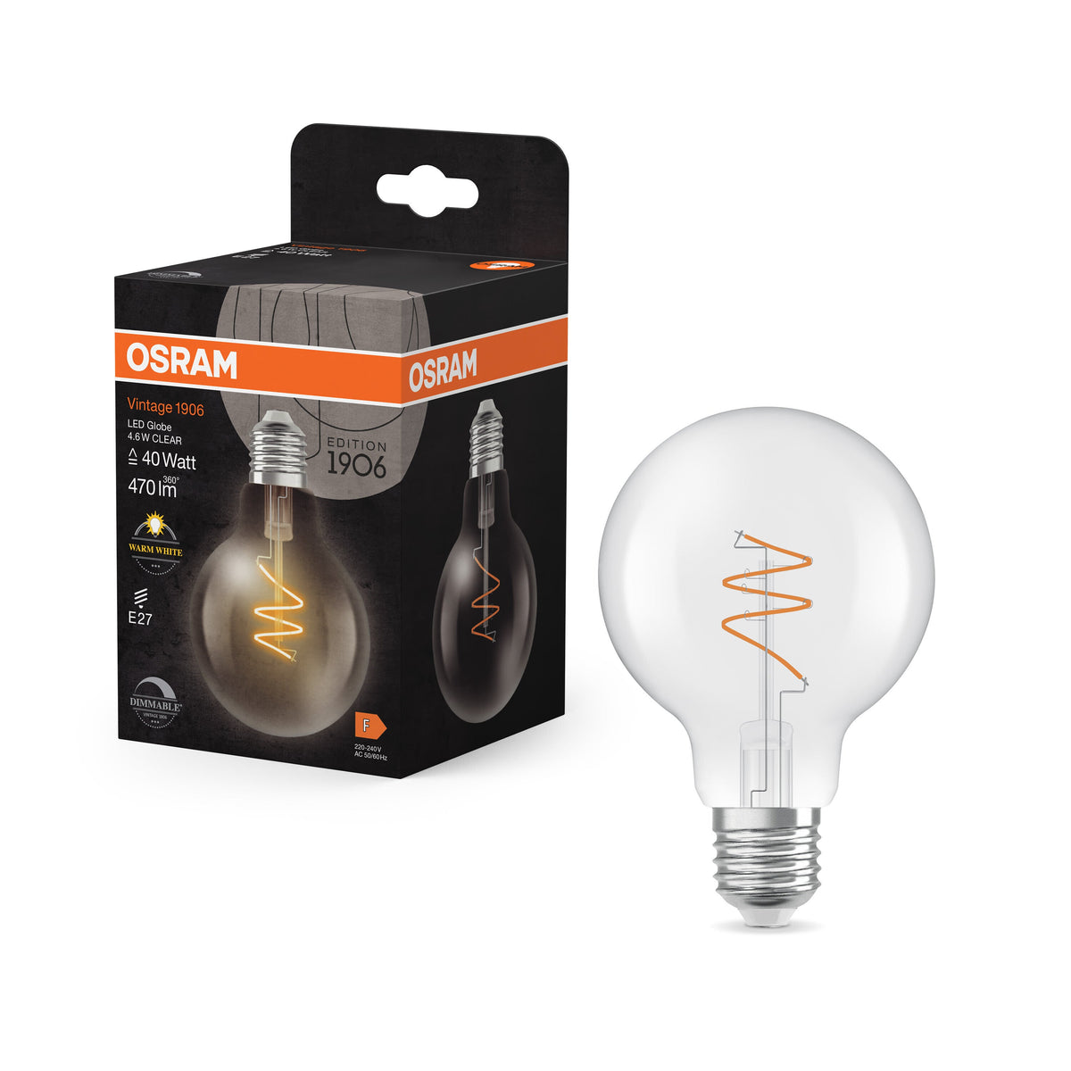 OSRAM Vintage 1906 Globe LED-Lampe Klar, 4.6W, 470lm, E27