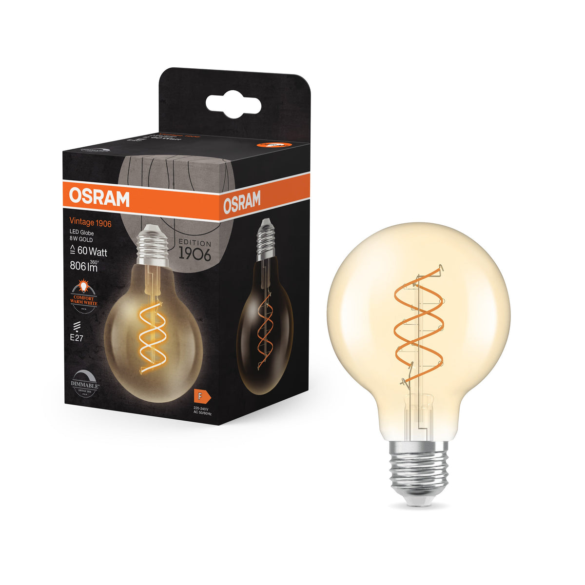 Lampe LED OSRAM Vintage 1906 Globe or, 8W, 806lm, 2200K