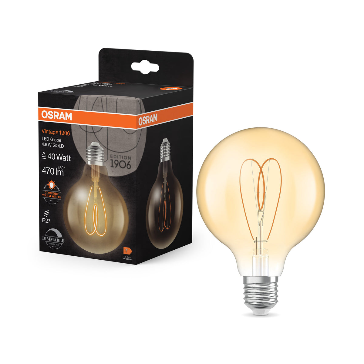 Lampe LED OSRAM Vintage 1906 Globe or, 4,9W, 470lm, 95mm