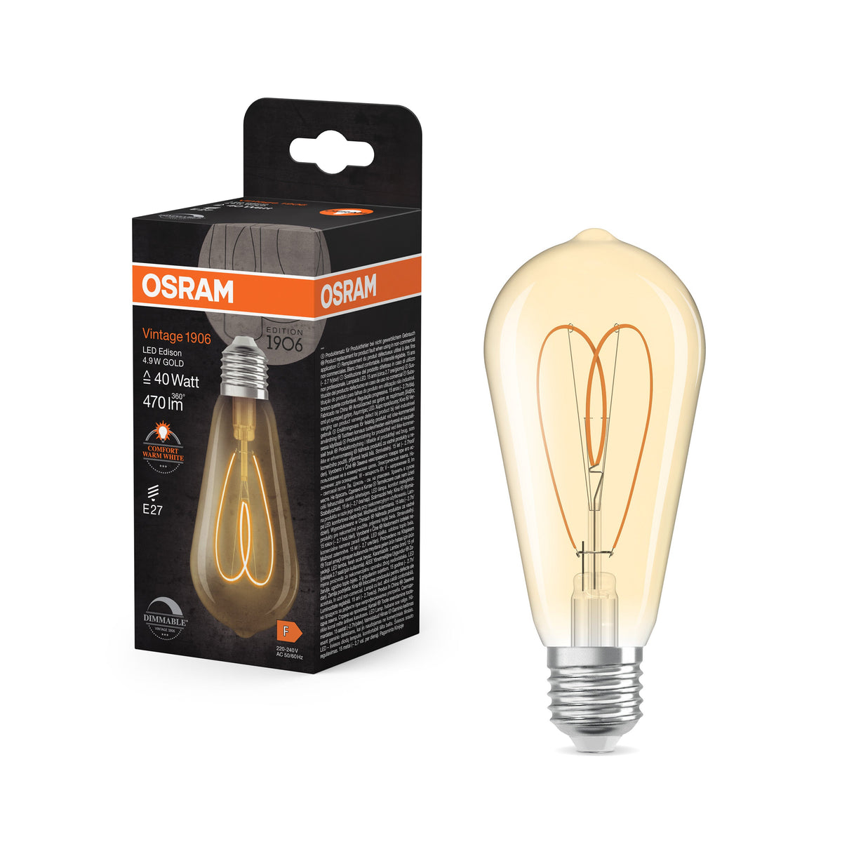 Lampe LED OSRAM Vintage 1906 Edison dorée, 4,9W, 470lm, E27