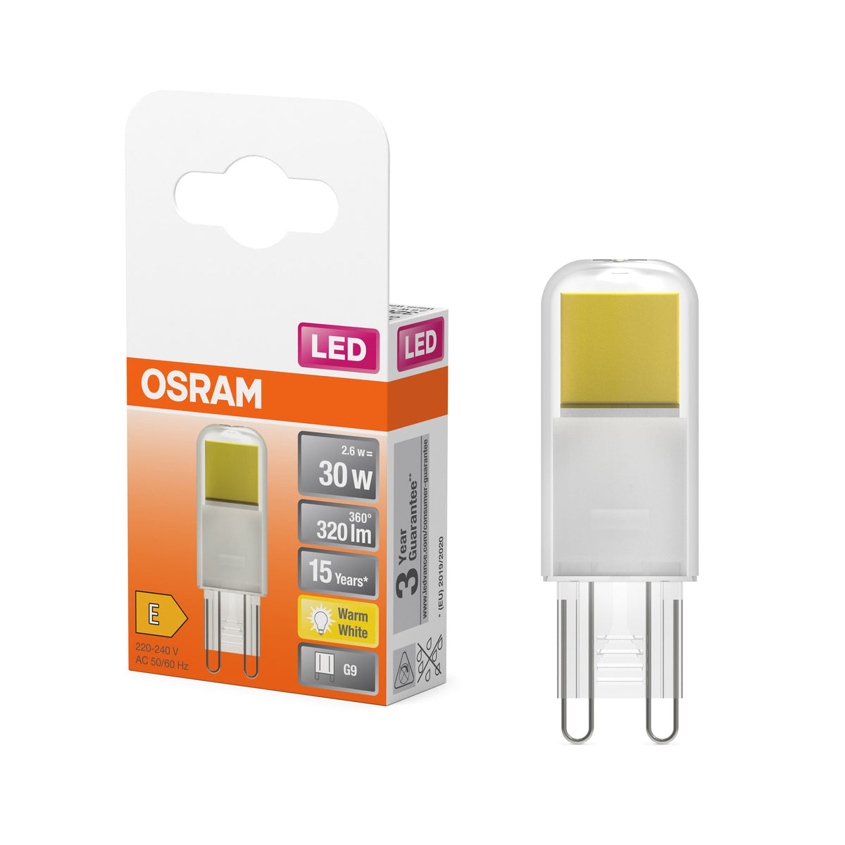 Lampe OSRAM LED PIN claire, 2,6W, 320lm, G9, 17 mm