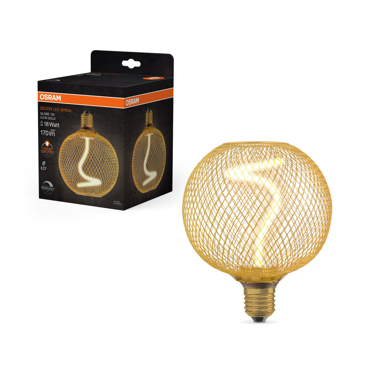 OSRAM DECOR Lampe à filament spirale LED globe, or, 3,5W, 170lm