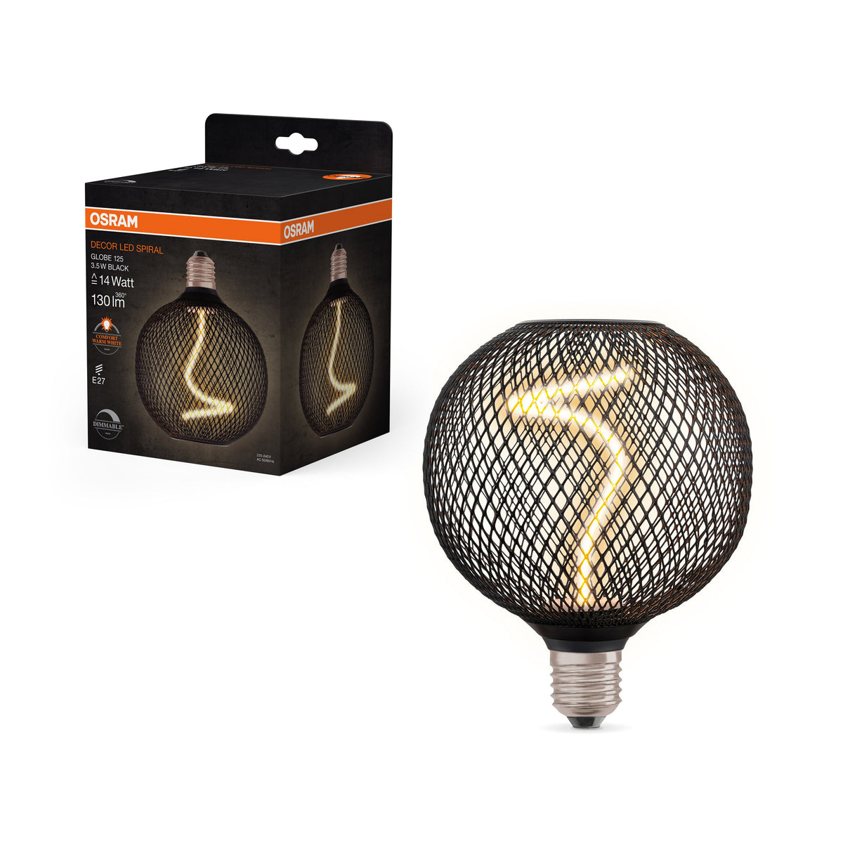 OSRAM DECOR Lampe LED à filament spirale globe, noir, 3,5W, 130lm