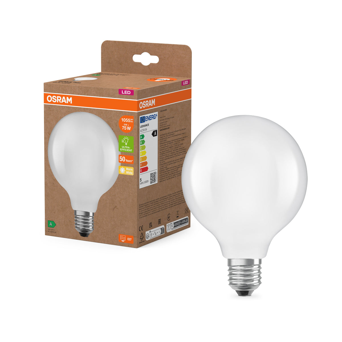 Osram Globe95 75 LED fil EE A, E27, 5W,1055lm,dépoli, 2700K