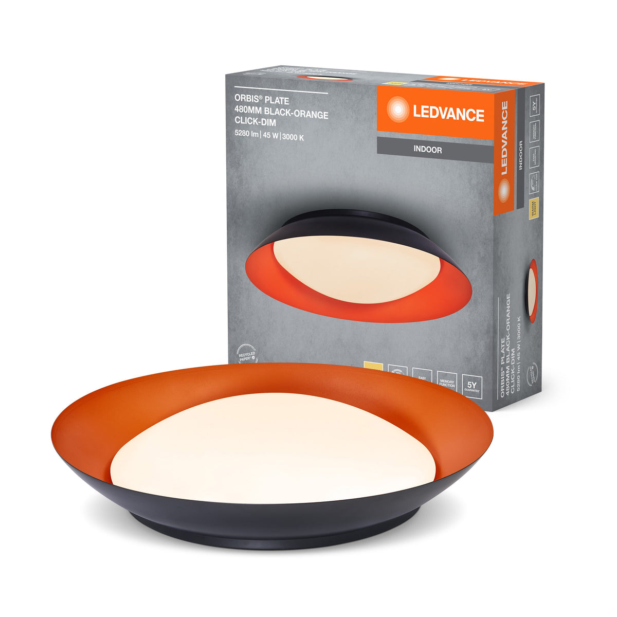 LEDVANCE ORBIS Plate Deckenleuchte 45W 480mm schwarz/orange