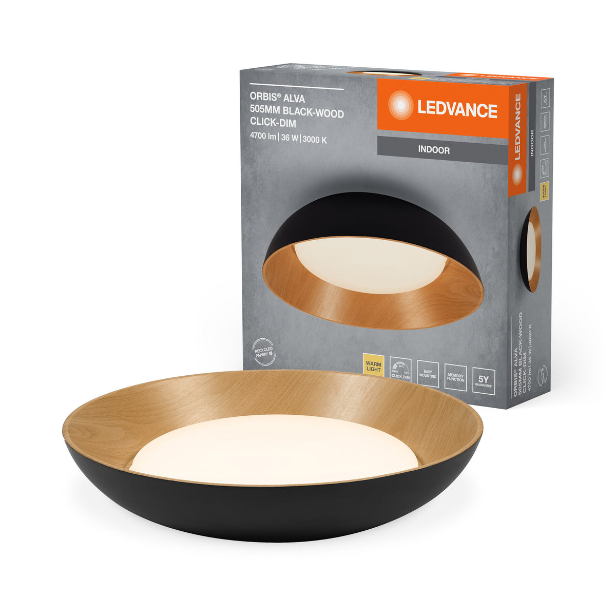 LEDVANCE ORBIS Alva plafonnier 36W 505mm noir/bois