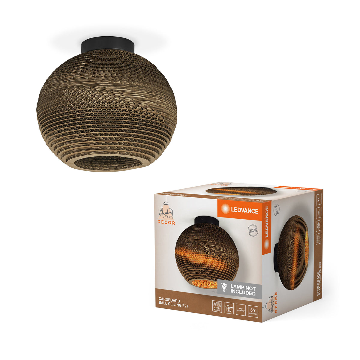 LEDVANCE Plafonnier Decor Carton Boule marron, E27