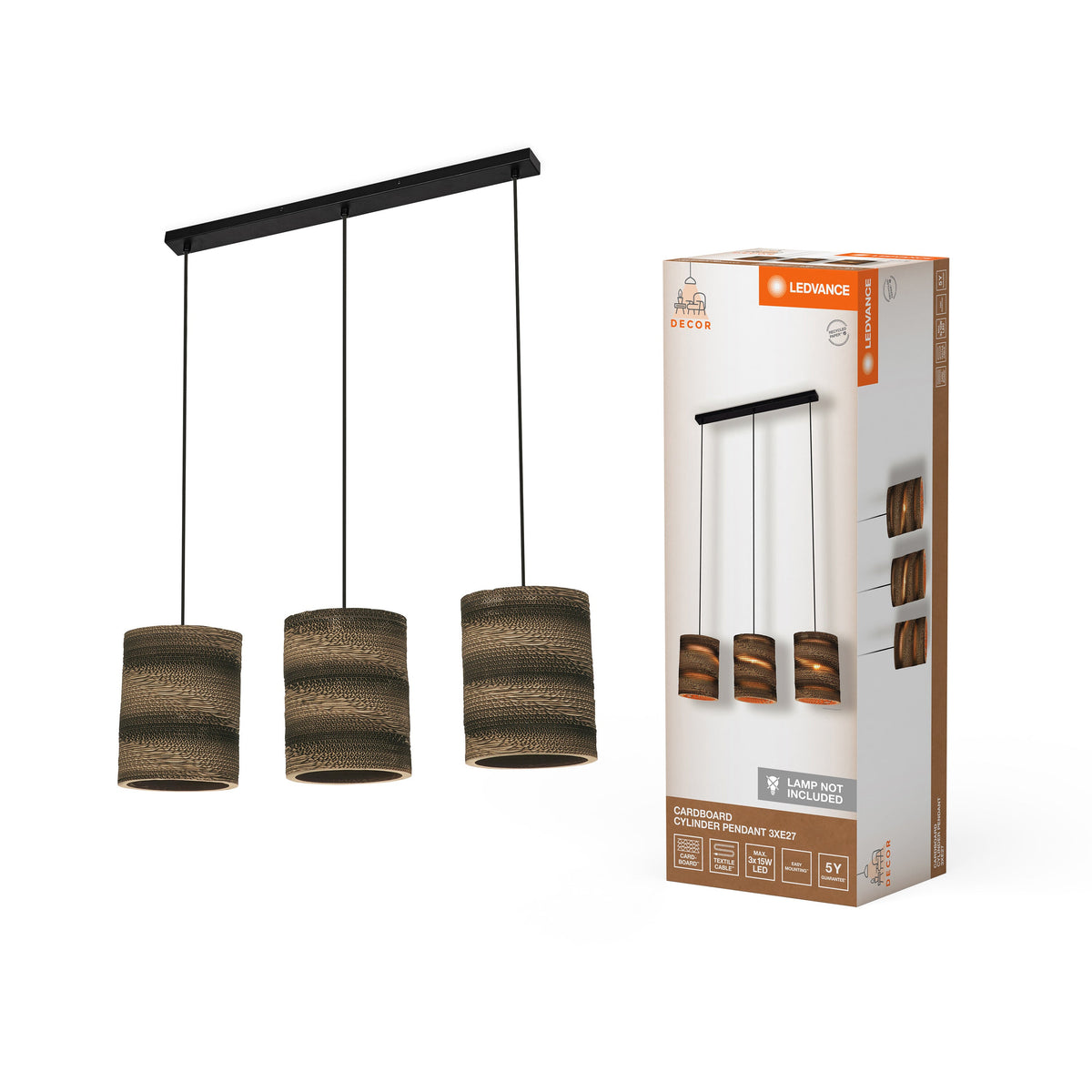 LEDVANCE Suspension Décor Carton Cylindre marron 3xE27