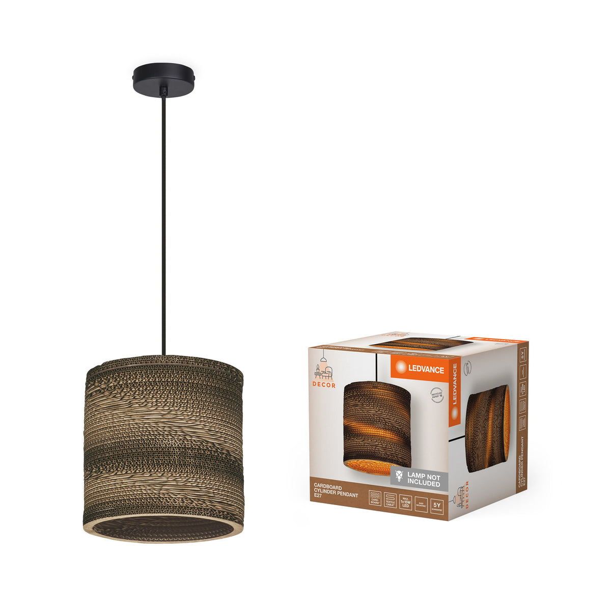 LEDVANCE Suspension Décor Carton Cylindre marron E27