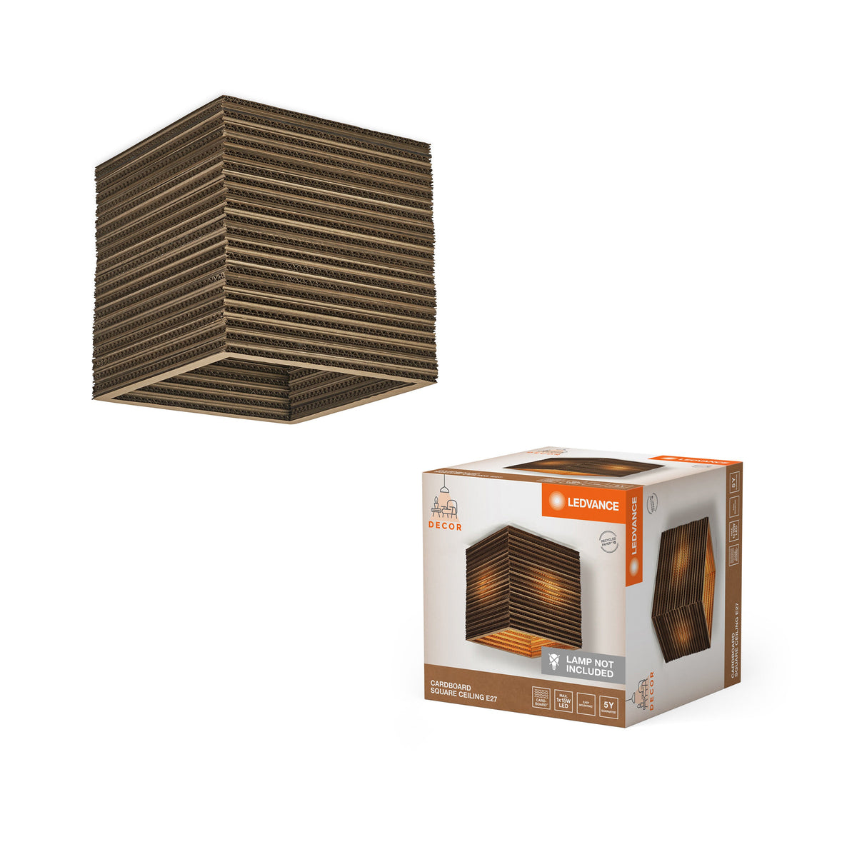 LEDVANCE Plafonnier Décor Carton Carré marron, E27