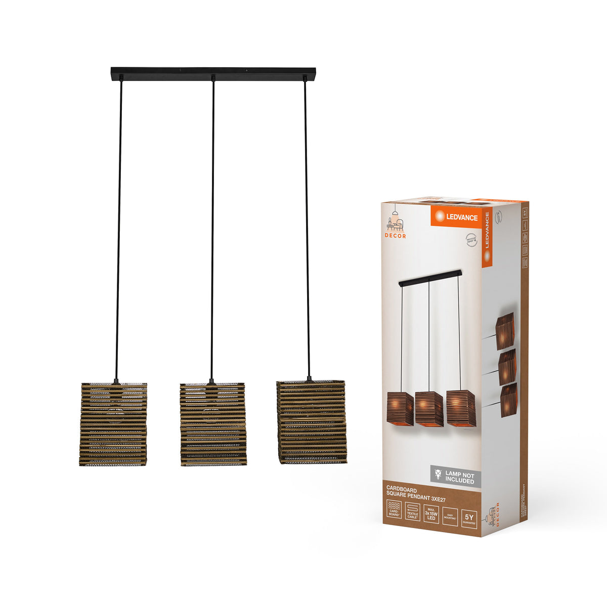 LEDVANCE Suspension Décor Carton Carré marron 3xE27