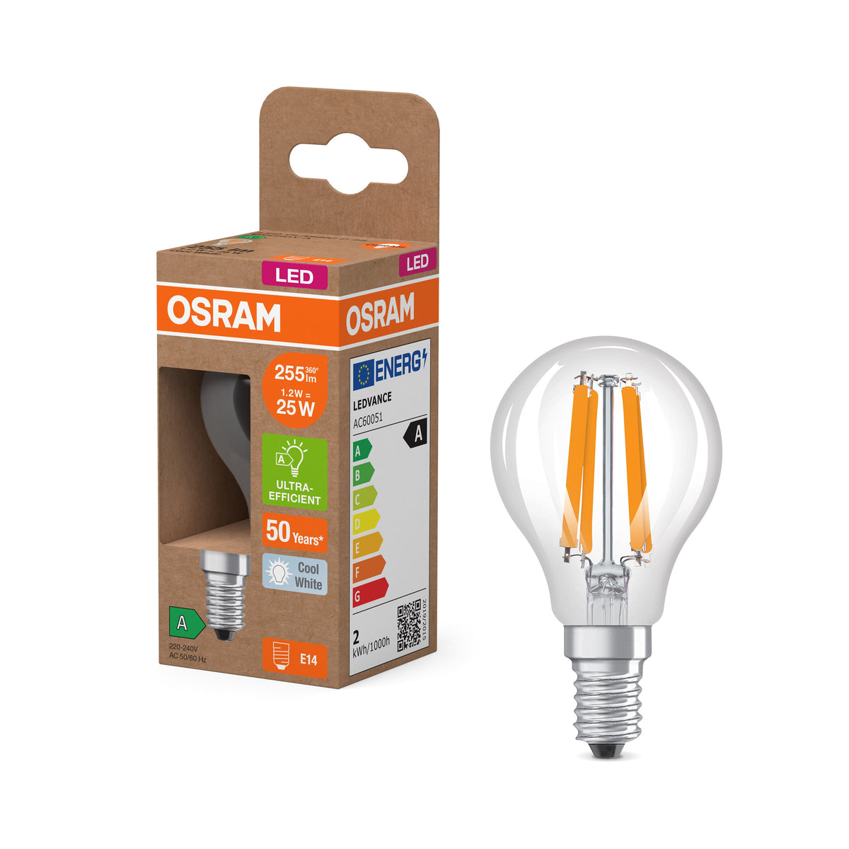 Osram ampoule LED sphérique filament EE A, 1,2W, E14,4000K