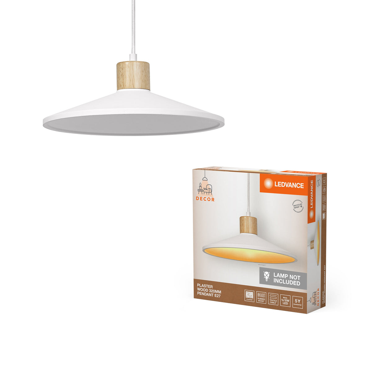 LEDVANCE DECOR Plaster Wood Gypse suspension, E27, 320 mm