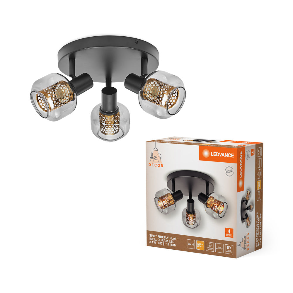 LEDVANCE DECOR Spot Firefly Plafonnier noir, OSRAM lampe incluse, 3 x 2.8W, E14
