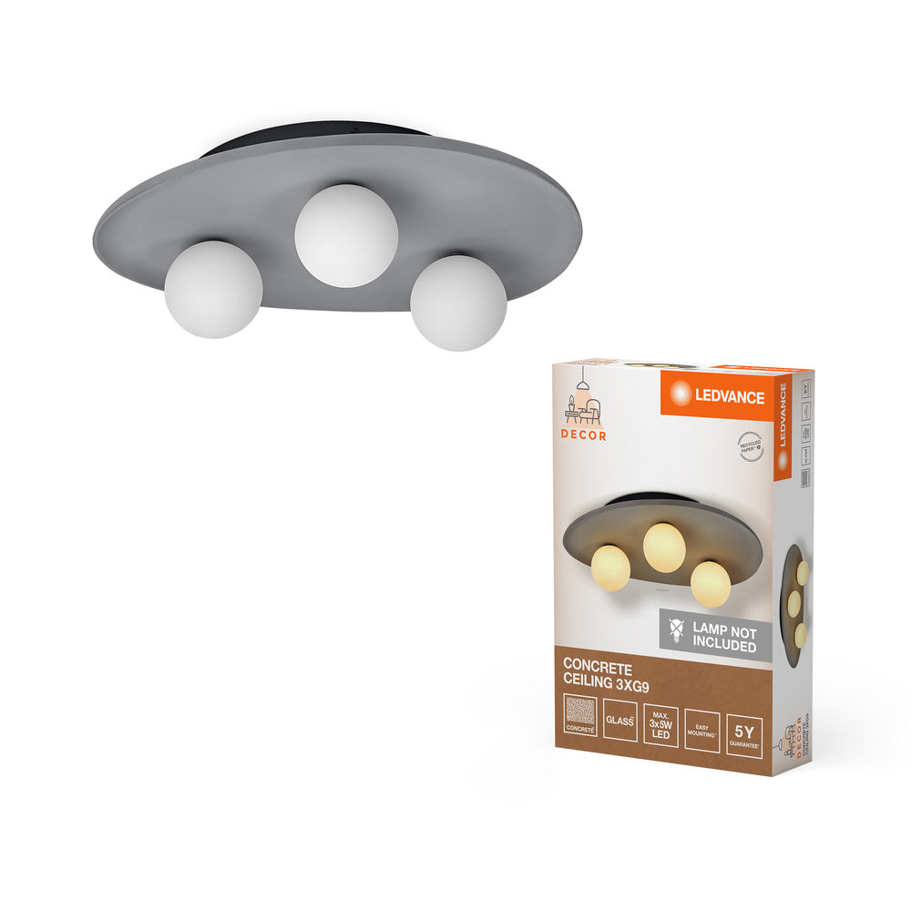 LEDVANCE DECOR Concrete Nest Plafonnier Grise, à 3 ampoules, G9
