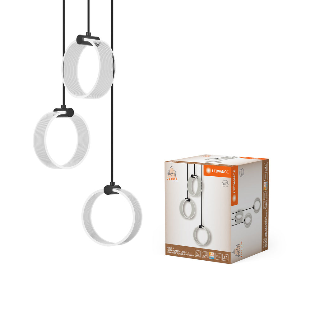 LEDVANCE DECOR Circle Suspension, Suspension à 3 pendelles, non linéaire, 20W, Click CCT Noir