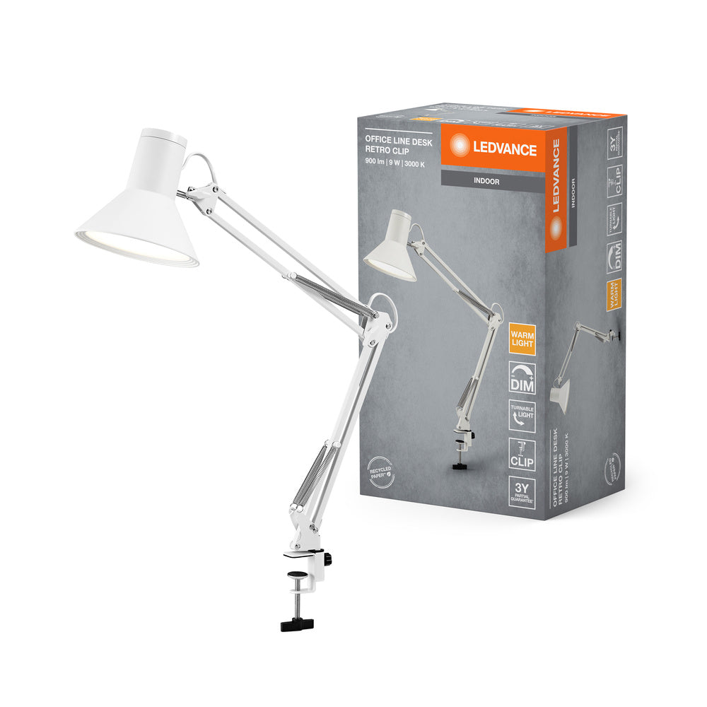 Lampe de bureau LEDVANCE OFFICE LINE Desk Retro Clip 9W 830 Dimmable Blanc, 617 lm, 3000 K, Blanc chaud