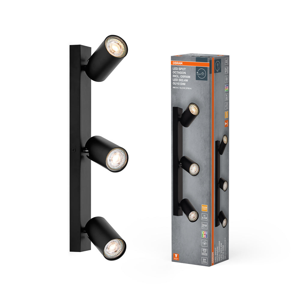 OSRAM LED SPOT OCTAGON Plafonnier 3 x 3,4W, GU10, 690lm, noir